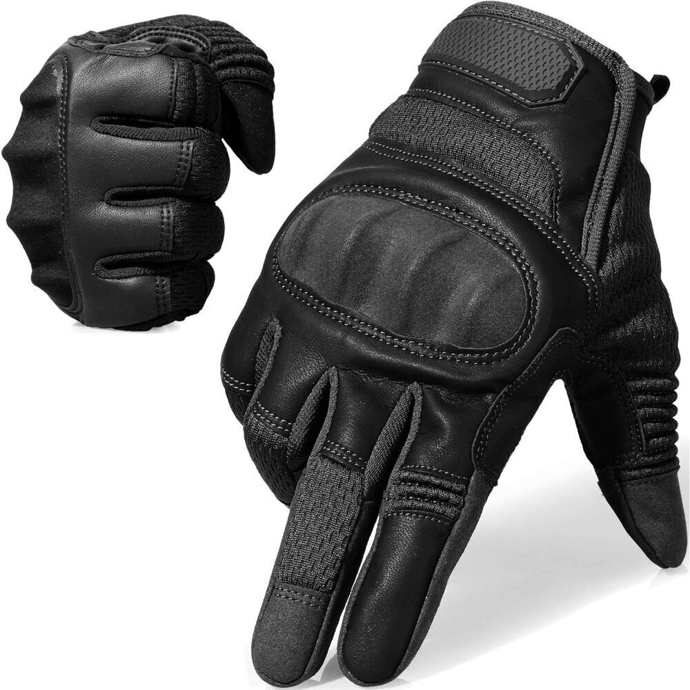 🆕Men Black Touch Screen Full Finger Motorcycles Protective Leather Gloves